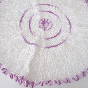 Vintage Crochet Lace Doily: Large 20&quot; Round, White & Purple