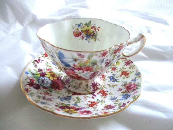 ファッションの Hammersley Floral Chintz China Teacup and Saucer Set スポード