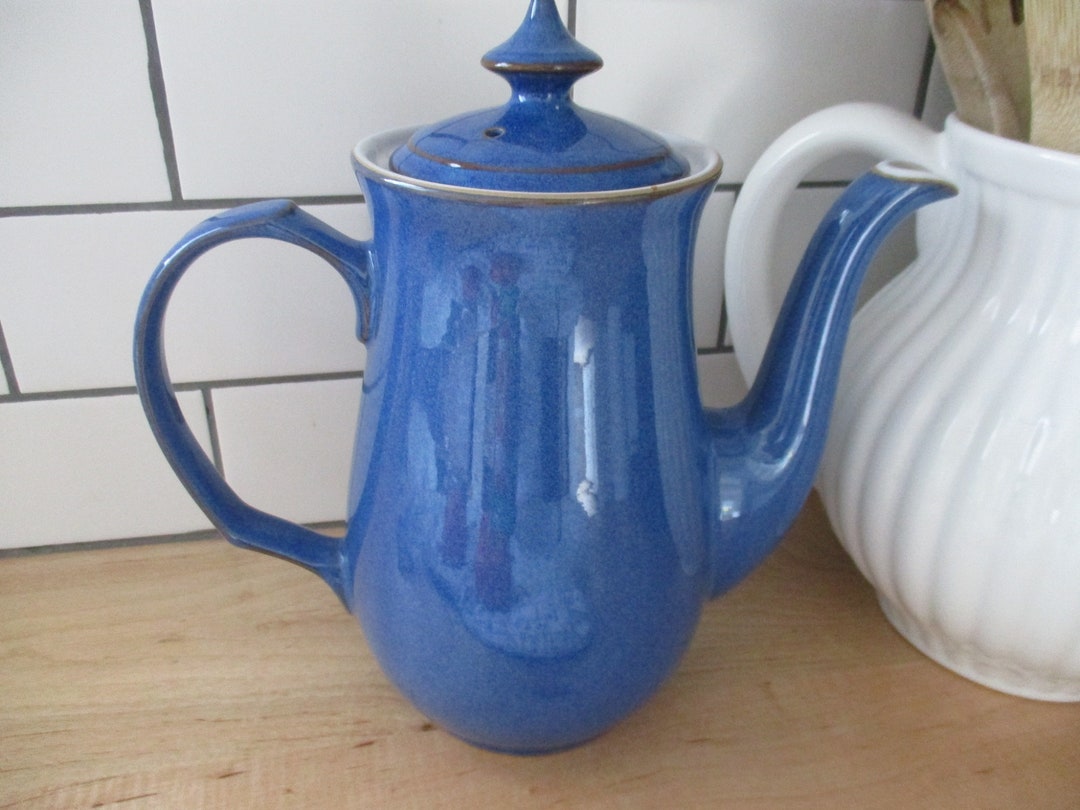 vintage-ironstone-coffee-pot-blue-speckled-56-oz-pot-excellent
