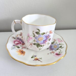 Royal Crown Derby Demitasse Teacup & Saucer: &quot;Derby Posies&quot; Bone China