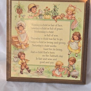 Vintage children&#39;s wall plaque, nursery rhymes, wood frame, clean condition