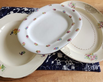 3 Farmhouse platters, oval platters, various sizes, kitchen decor, summer serving plates, good condition
