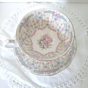 Bridal teacup set by Queen Anne England, Royal Bridal Gown pattern