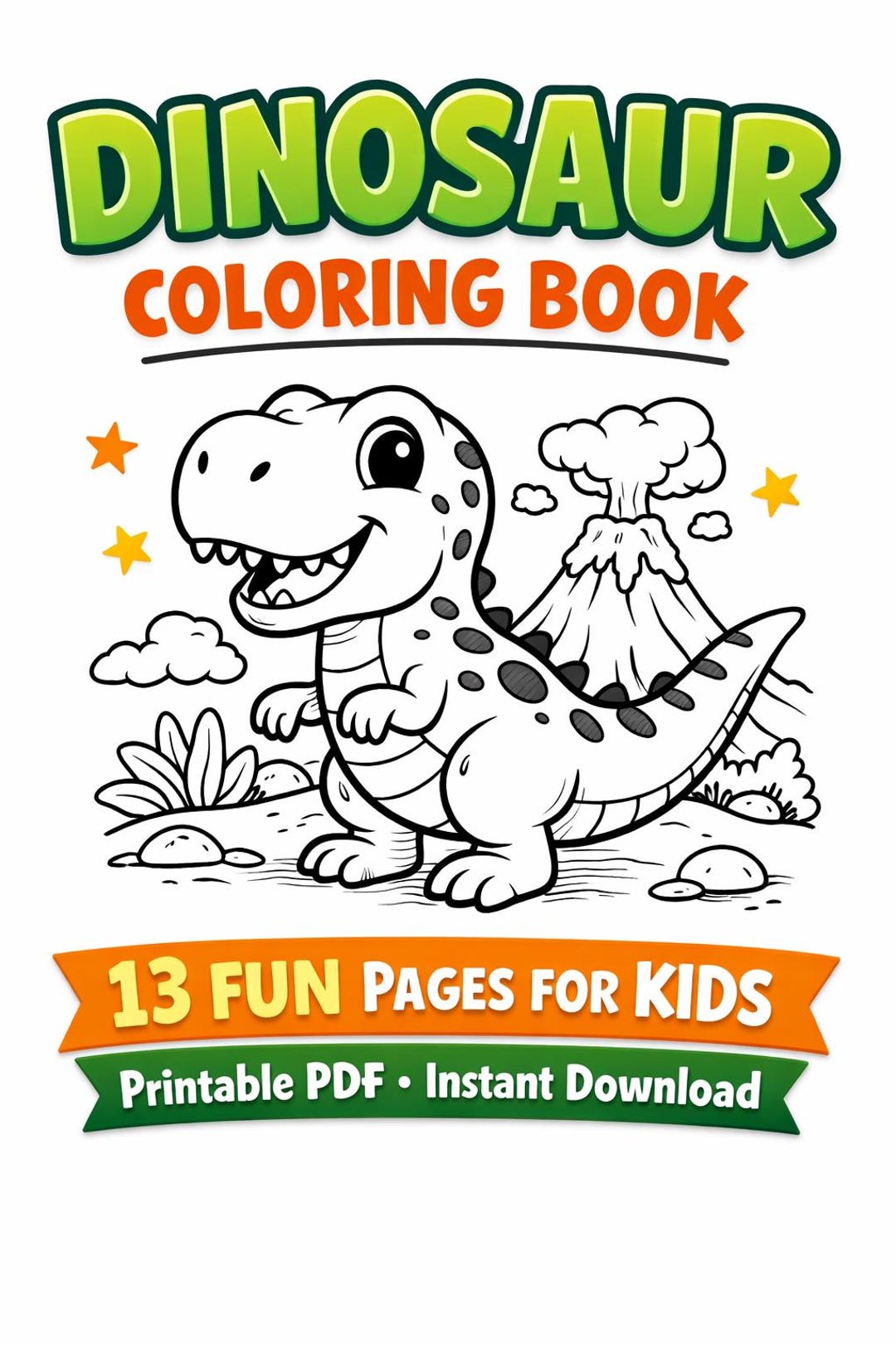 Dinosaur Coloring Book for Kids | Printable PDF | 13 Pages | Easy Dino ...