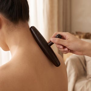 Lila sandelträ triangulär fågel akupunkturmassagepinne, djupvävnadsreflexologiverktyg