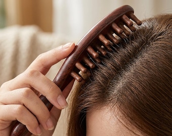 Natuurlijke sandelhout meridiaanmassagekam, handgemaakte hoofdhuidmassage, hulpmiddel voor stresstherapie