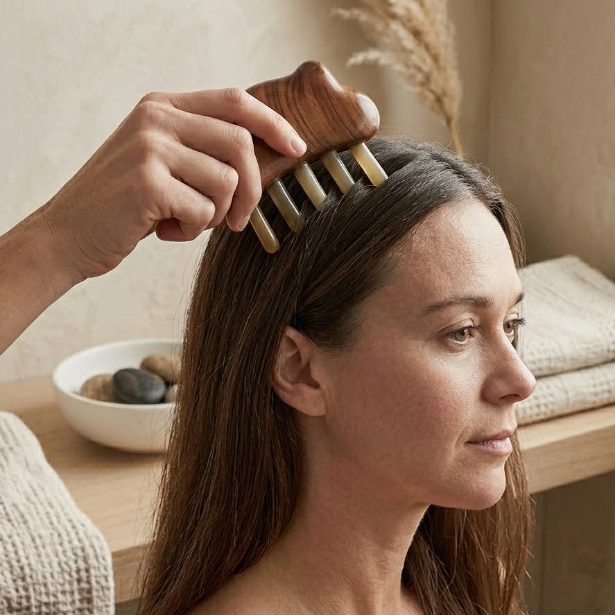 Rosewood Buffalo Horn Massage Comb: Scalp Meridian Gua Sha Tool (Under 10cm)