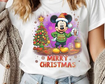 Komfortfarben Vintages Mickey und Freunde Weihnachtshemd, Es ist die schönste Zeit des Jahres BTW Hemd Disneyland Reisehemd