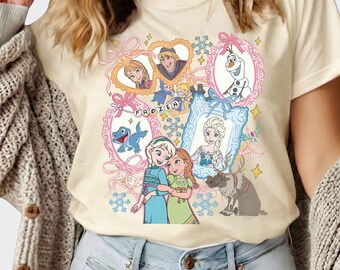 Kokette Schleifen Aquarell Disney Frozen Shirt, Elsa und Anna Prinzessin Tee, Olaf und Sven Tee, Magic Kingdom Disneyland Familienausflug