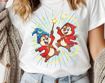 Komfort Farben Disney Chip N Dale Kostüm Mickey Sorcerer T-Shirt, Disney Trip Shirt, Disneyland Familie Passendes Shirt, Disney 2026 Shirt