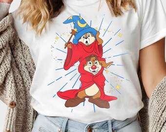 Disney Chip N Dale Kostüm Mickey Zauberer Lustiges T-Shirt, Doppel-Trouble-T-Shirt, Hollywood Studios Reise Shirt, Disneyland Familie passendes Shirt
