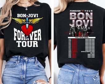 Camiseta Bon Jovi Forever Tour 2026, Sudadera de regalo para fans de la música, Camiseta Forever Tour 2026, Camiseta de concierto de doble cara, Camiseta de concierto de rock, S10