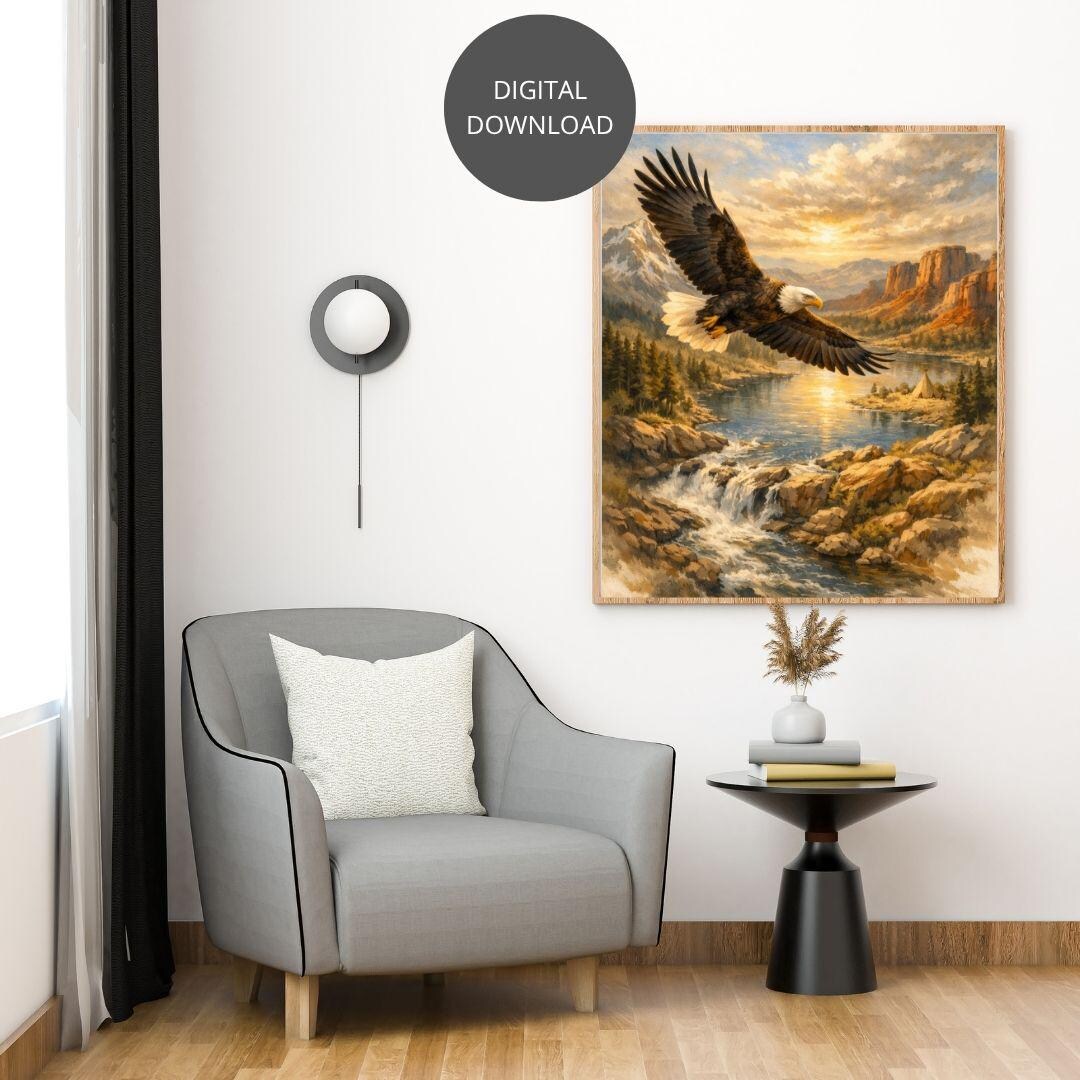 Bald Eagle Printable Wall Art | Western Landscape Poster | Mountain ...