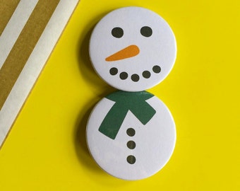 Snowman Badges, Christmas Badges, Christmas Pins, Cute Festive Buttons, Stocking Filler, Stocking Stuffer, Snow Button Badges, Holiday Gift