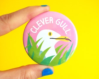 Funny Seagull Button Badge