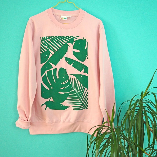 Plants on Pink Sweatshirt with Tiny Caterpillar