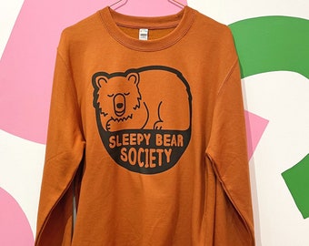 Sleepy Bear Jumper - Rusty Brown Unisex Sweatshirt Handprinted in the UK