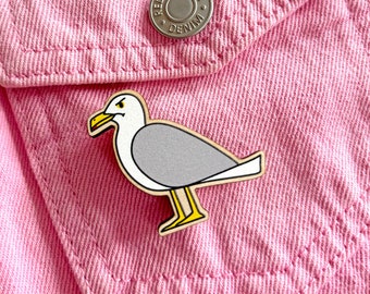 Grumpy Seagull Wooden Pin Badge