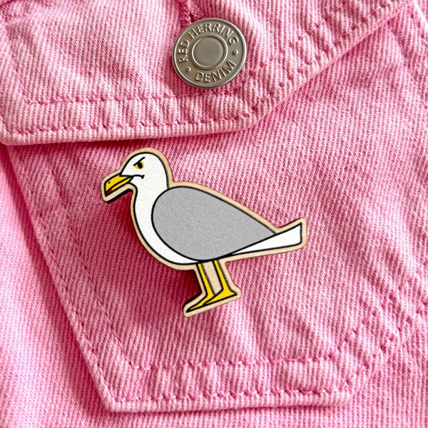 Grumpy Seagull Wooden Pin Badge