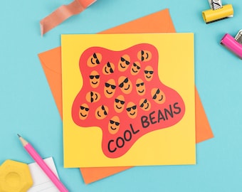 Cool Beans Birthday Card, Funny Baked Beans Card, Veggie Vegan Card, Fun Square Card