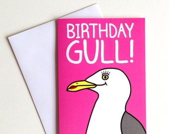 Birthday Girl Card, Cute Seagull Birthday Card, Happy Birthday Pink Seaside Card, Brighton Birthday Card, Funny Birthday Girl Gull Card