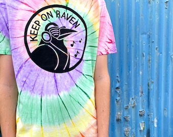 Festival Rainbow Tie-Dye T-shirt, Rave T-shirt, Colourful Dyed Tee, Raven Rainbow top, Tie-Dye Clothing for summer festival