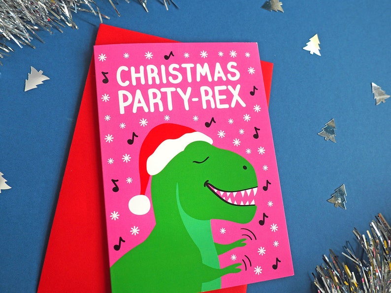 Dinosaur Christmas Cards, Funny Holiday Card Set, Raptor Christmas Cards, Alternative Xmas Cards, Christmas Dinosaur Card, Mulled Wine Card image 3