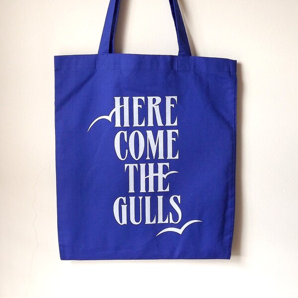 Beach Bag, Screenprint Tote, Typography Tote, Seagulls Tote, Blue Tote Bag, Quote Tote, Funny Tote, Screenprinted Bag, Cute Shopping Bag