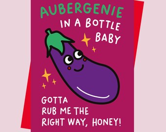 Funny Food Valentine's Day Card - Aubergenie in a Bottle Baby