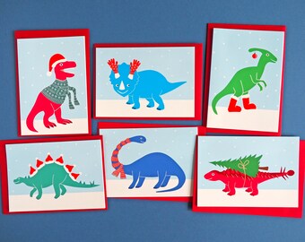 Dinosaur Christmas Cards, Mixed Funny Xmas Card Pack
