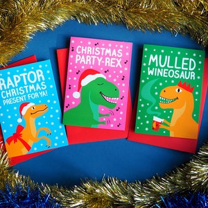 Dinosaur Christmas Cards, Funny Holiday Card Set, Raptor Christmas Cards, Alternative Xmas Cards, Christmas Dinosaur Card, Mulled Wine Card image 5