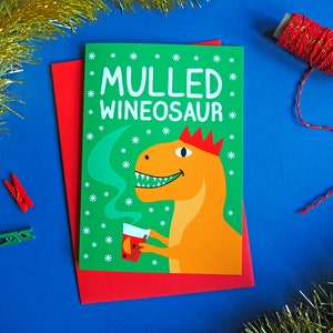 Dinosaur Christmas Cards, Funny Holiday Card Set, Raptor Christmas Cards, Alternative Xmas Cards, Christmas Dinosaur Card, Mulled Wine Card image 4