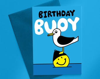 Birthday Boy Card - Funny Birthday Buoy and Gull Card