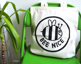 Bee Nice Tote Bag, Cute Illustrated Shopping Bag