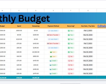 Budget Tracker Template Monthly Annual Planner Excel and Canva Editable Finance Tool