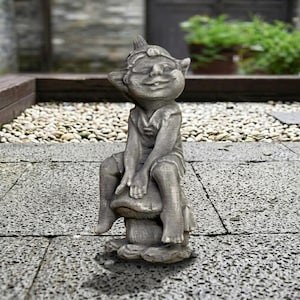 Fairy Statue Outdoor Concrete Elf Figure Sitting Pixie Sculpture Garden Ornament Yard Art Patio Decor Stone Fantasy Creature Figure
