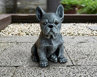 French Bulldog Sculpture Garden Statue Cute Companion Breed Stone Ornament Memorial Pet Cement Decor Animal Figurine Yard Accent Home Decor