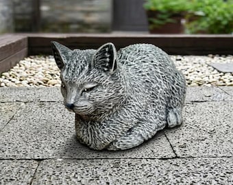 Sitting Cat Concrete Statue Outdoor Garden Decor Stone Kitten Sculpture Patio Yard Ornament Detailed Animal Figurine Pet Memorial Gift Idea