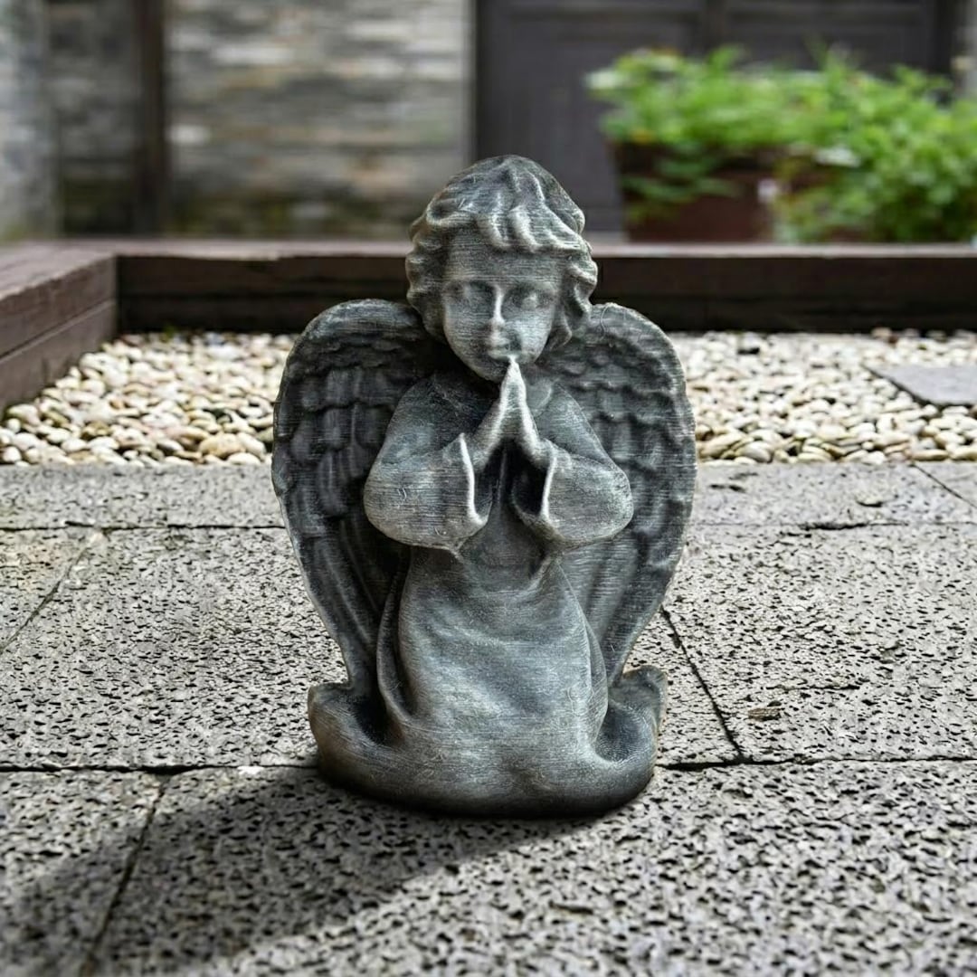 Concrete Praying Angel Statue Garden Cherub Sculpture Outdoor Memorial ...