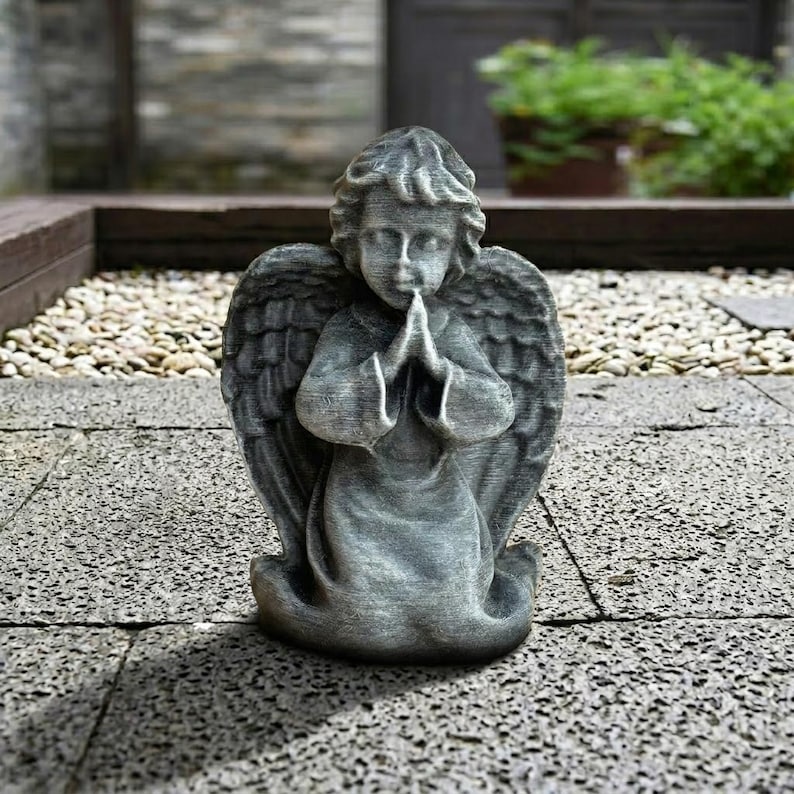 Concrete Praying Angel Statue Garden Cherub Sculpture Outdoor Memorial ...