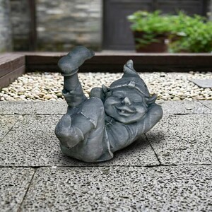 Playful Reclining Garden Gnome Statue Funny Elf Outdoor Decor Whimsical Cement Figurine Yard Lawn Ornament Cozy Relaxing Pixie Sculpture