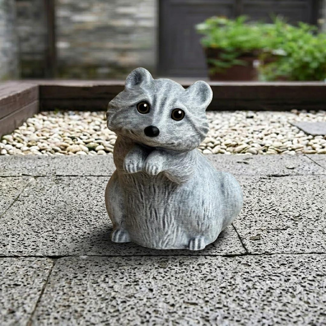 Cute Raccoon Garden Statue Concrete Animal Sculpture Outdoor Patio ...