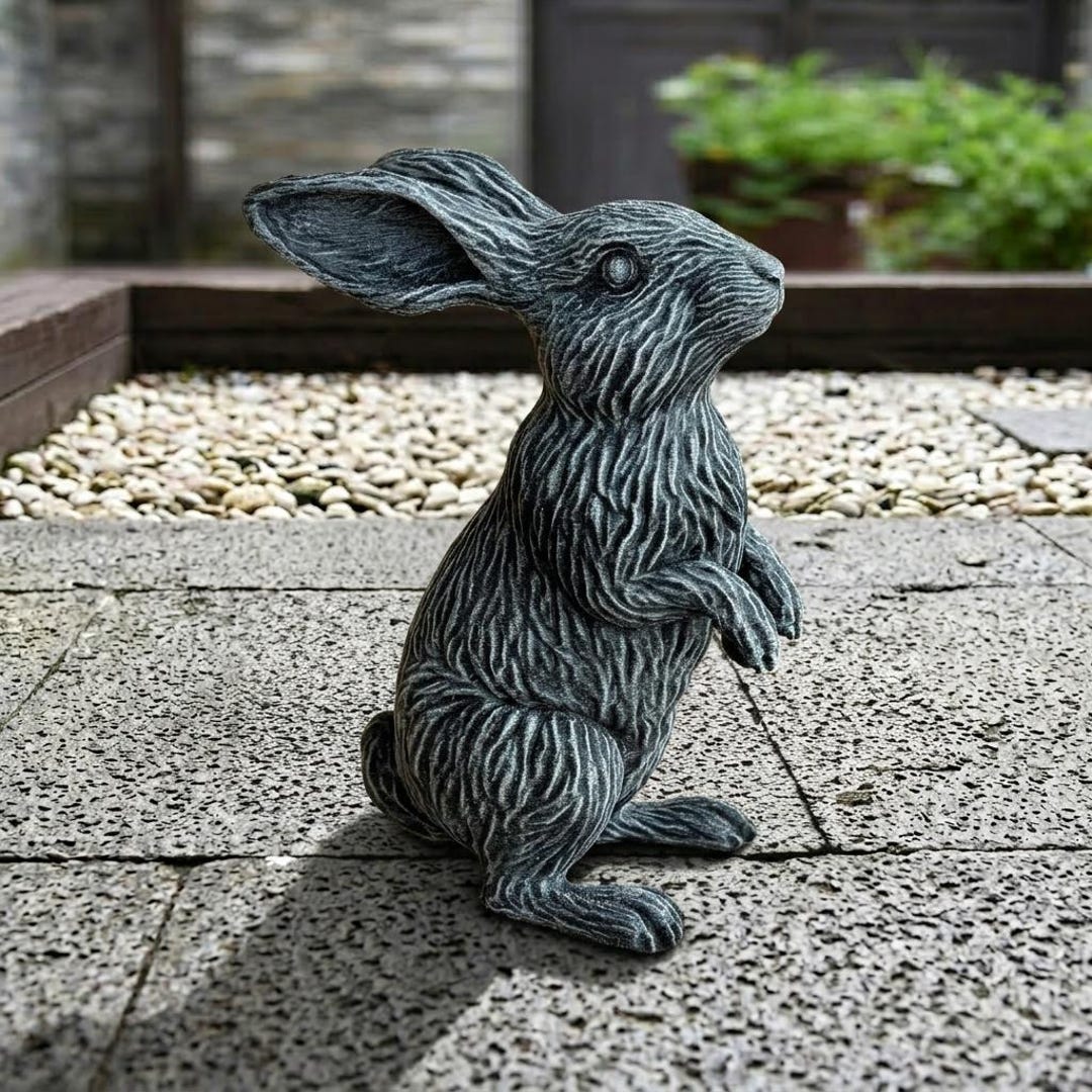 Rabbit Statue Standing Hare Figure Patio Decor Woodland Bunny Stone ...