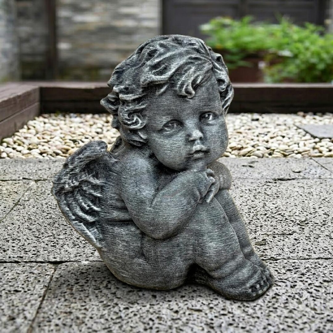 Cherub Angel Garden Statue Sitting Baby Angel Sculpture Outdoor Decor ...