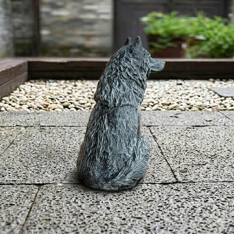 Wolf Statue Sitting Wolf Sculpture Concrete Canine Figurine Realistic ...