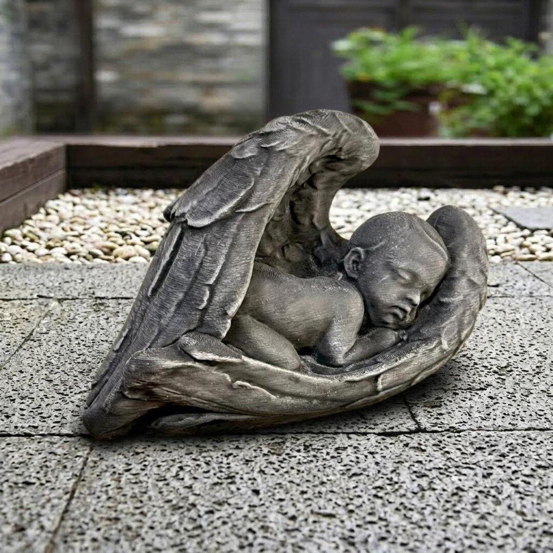 Concrete Sleeping Angel Statue Guardian Angel Memorial Sculpture Baby ...