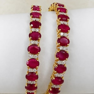 Victorian Oval Cut Ruby Bracelet , 14K Yellow Gold Plated , Antique Bracelet Gemstone Bracelet, 925 Streling Silver