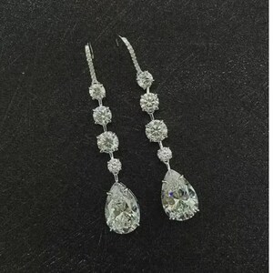 Pendientes largos de moissanita para bodas, pendientes colgantes redondos y con forma de pera, pendientes nupciales en cascada de plata de ley 925, para concursos de belleza.