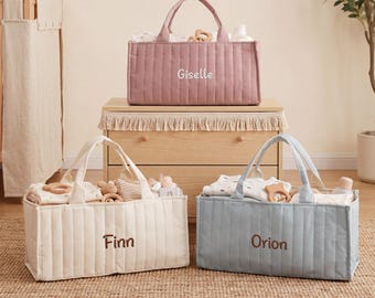 Personalized Embroidered Diaper Caddy Organizer, Custom Name Baby Storage Tote Bag, Portable Baby Changing Caddy, Newborn Baby Shower Gift