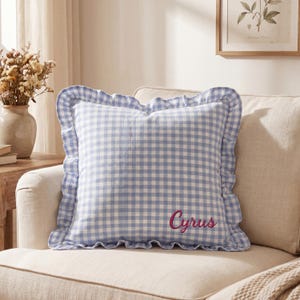 Custom Name Embroidered Pillowcase, Personalized Gingham Pillow Cover, Housewarming/Baby Shower Gift, Custom Home Decor